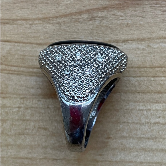Silver Ring with Black Stone With Small Rhinestones At The Sides.  Size 9 - Picture 9 of 12